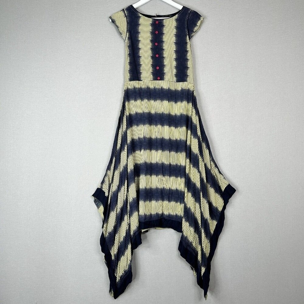 Avaasa Womens Dress Extra Small Blue Tie Dye Stripe Asymmetric Handkerchief Boho